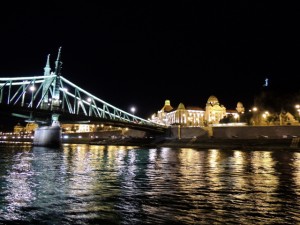 Views of Gellert Spa and Liberty Bridge from Budapest Dinner Cruise