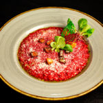 Beetroot Risotto with Carrot Croutons and Parmesan (V) (GF)