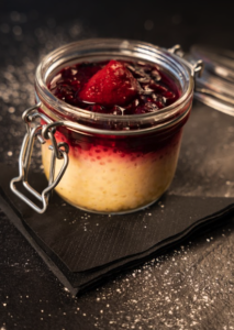 Breezy Tapioca Pudding with Coconut Milk served with Honey andForest Fruit Coulis
